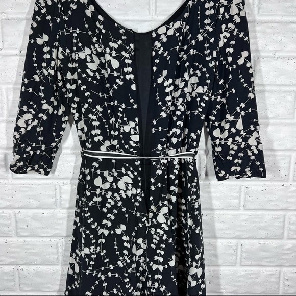 BODEN Black & White Floral Midi Dress with ribbon belt Size 2 - Picture 10 of 12